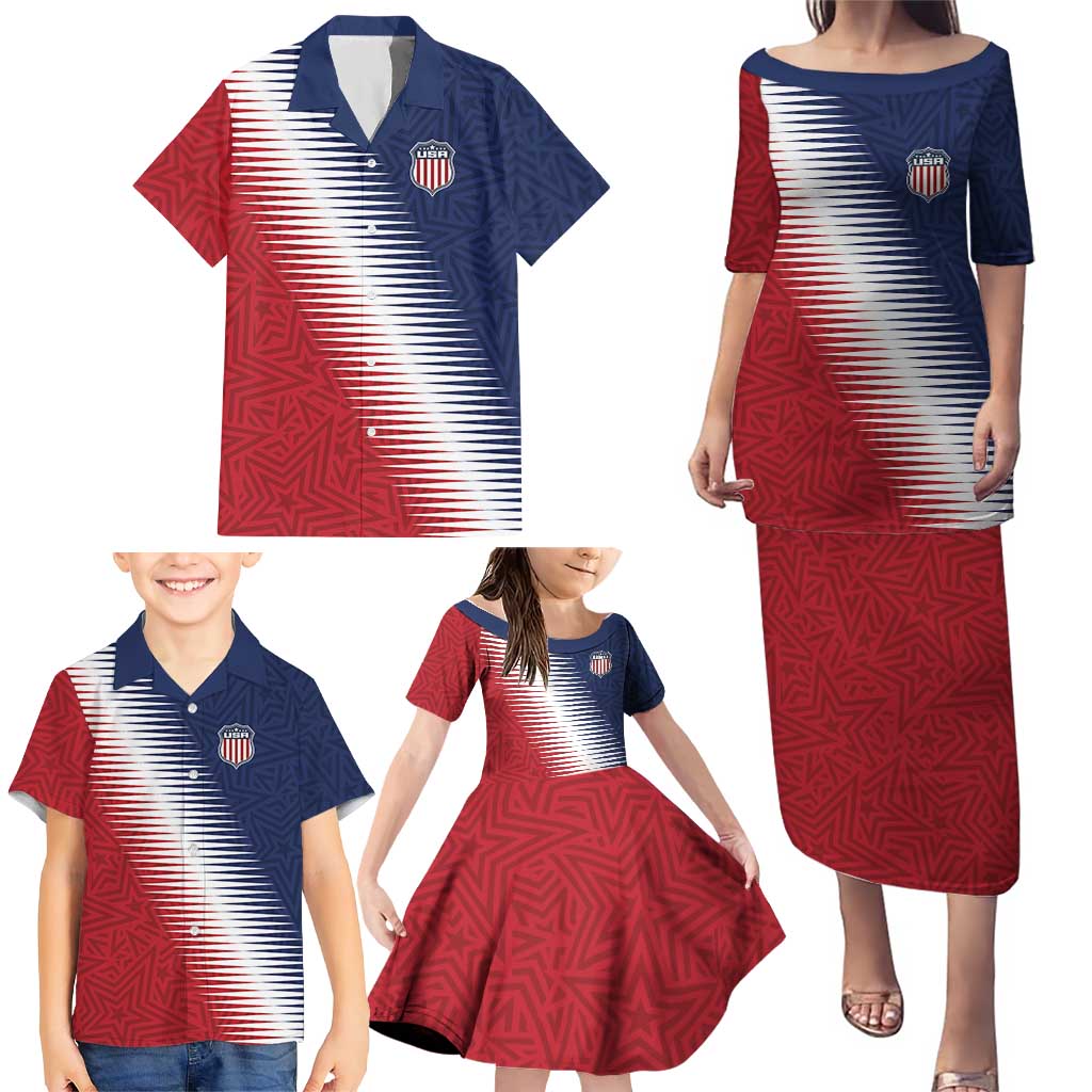 Custom USA Soccer Spirit Family Matching Puletasi and Hawaiian Shirt Abstract Stars Style - Wonder Print Shop