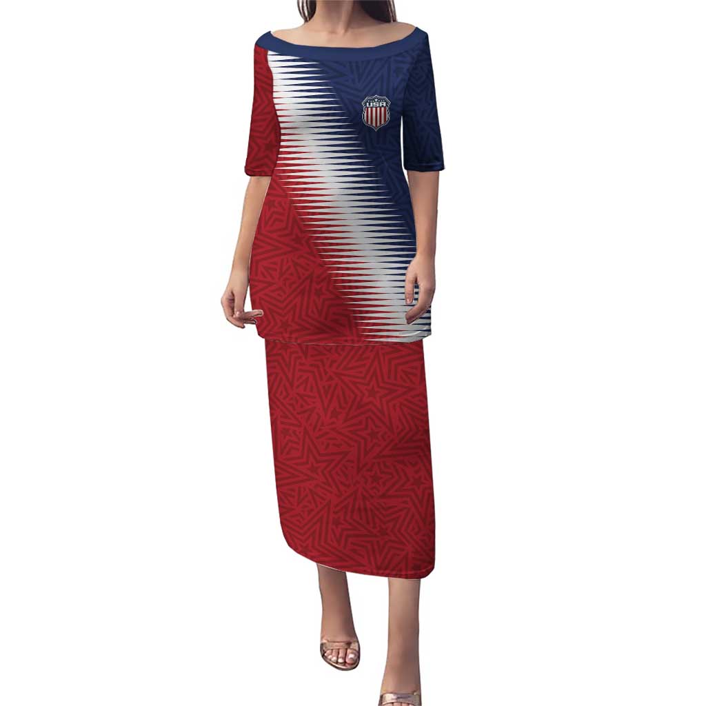 Custom USA Soccer Spirit Family Matching Puletasi and Hawaiian Shirt Abstract Stars Style - Wonder Print Shop