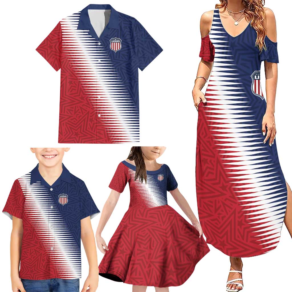 Custom USA Soccer Spirit Family Matching Summer Maxi Dress and Hawaiian Shirt Abstract Stars Style - Wonder Print Shop