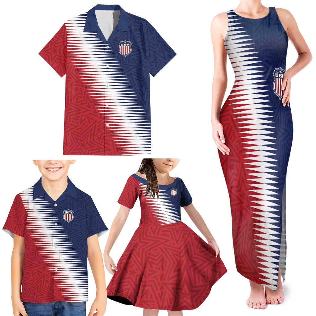 Custom USA Soccer Spirit Family Matching Tank Maxi Dress and Hawaiian Shirt Abstract Stars Style - Wonder Print Shop