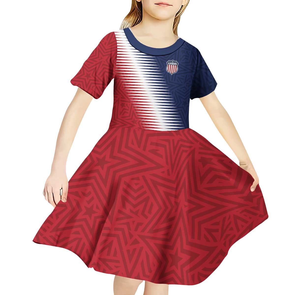 Custom USA Soccer Spirit Kid Short Sleeve Dress Abstract Stars Style - undefined
