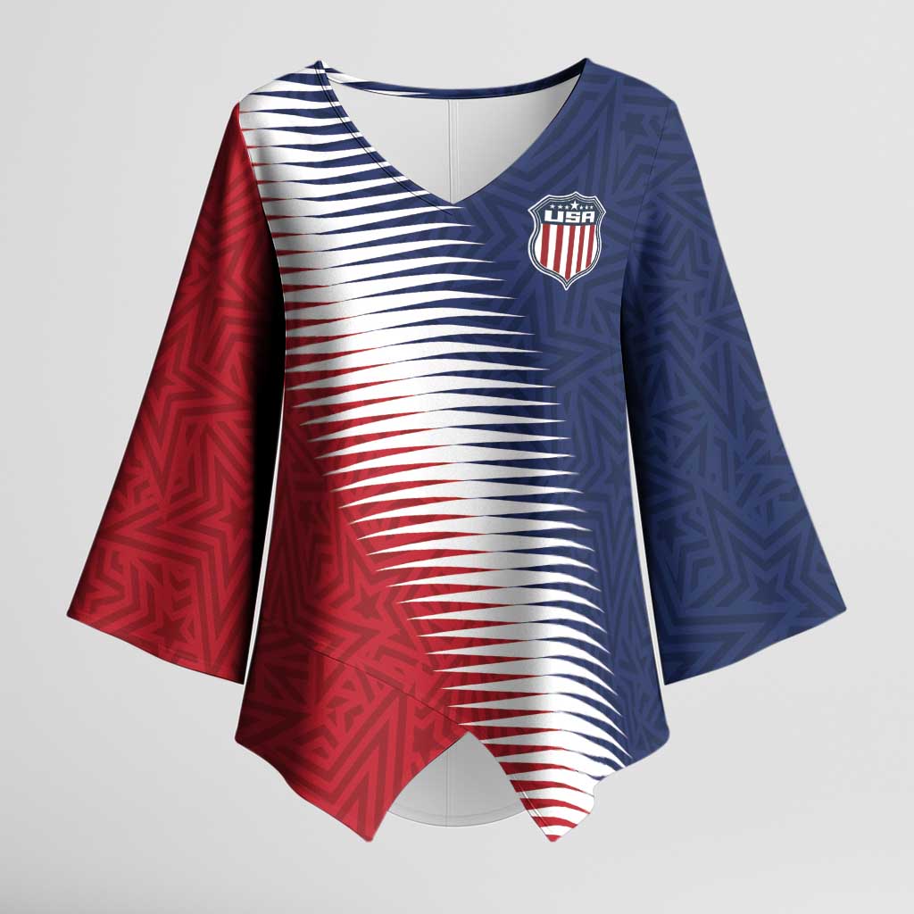 Custom USA Soccer Spirit Kimono Sleeve Blouse Abstract Stars Style - Wonder Print Shop