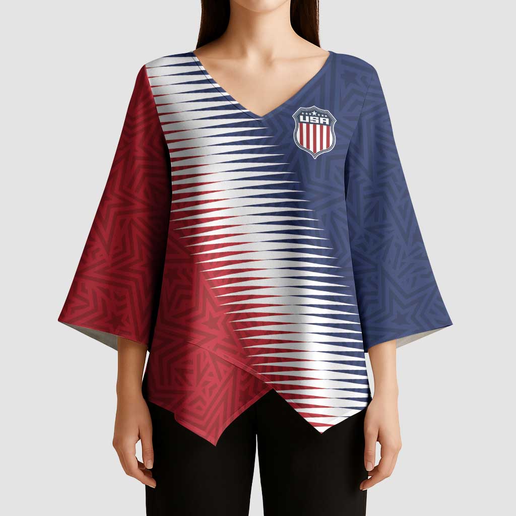 Custom USA Soccer Spirit Kimono Sleeve Blouse Abstract Stars Style - Wonder Print Shop