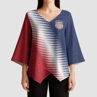 Custom USA Soccer Spirit Kimono Sleeve Blouse Abstract Stars Style - Wonder Print Shop