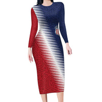 Custom USA Soccer Spirit Long Sleeve Bodycon Dress Abstract Stars Style - Wonder Print Shop