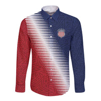 Custom USA Soccer Spirit Long Sleeve Button Shirt Abstract Stars Style - Wonder Print Shop