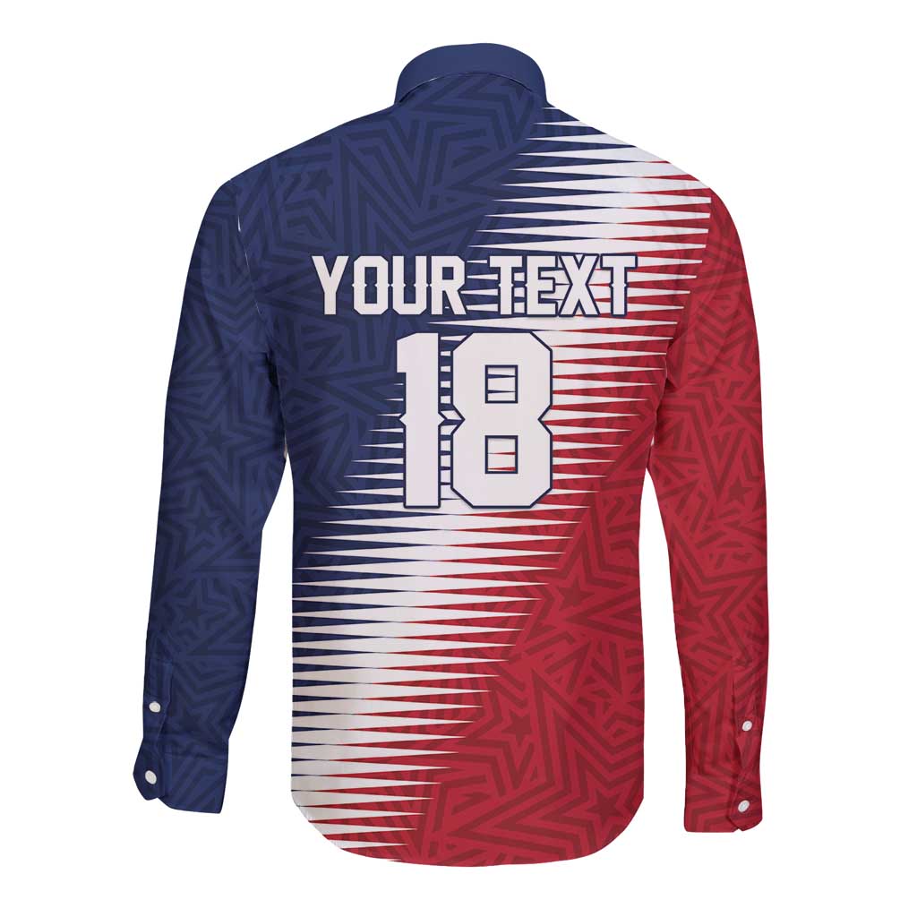 Custom USA Soccer Spirit Long Sleeve Button Shirt Abstract Stars Style - Wonder Print Shop