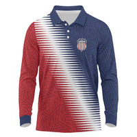 Custom USA Soccer Spirit Long Sleeve Polo Shirt Abstract Stars Style - Wonder Print Shop