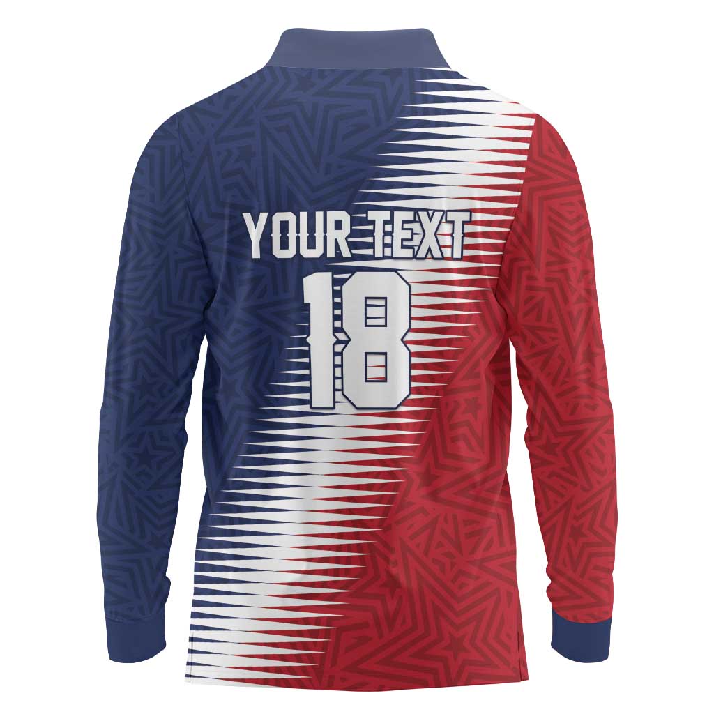 Custom USA Soccer Spirit Long Sleeve Polo Shirt Abstract Stars Style - Wonder Print Shop