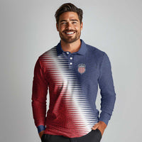 Custom USA Soccer Spirit Long Sleeve Polo Shirt Abstract Stars Style - Wonder Print Shop