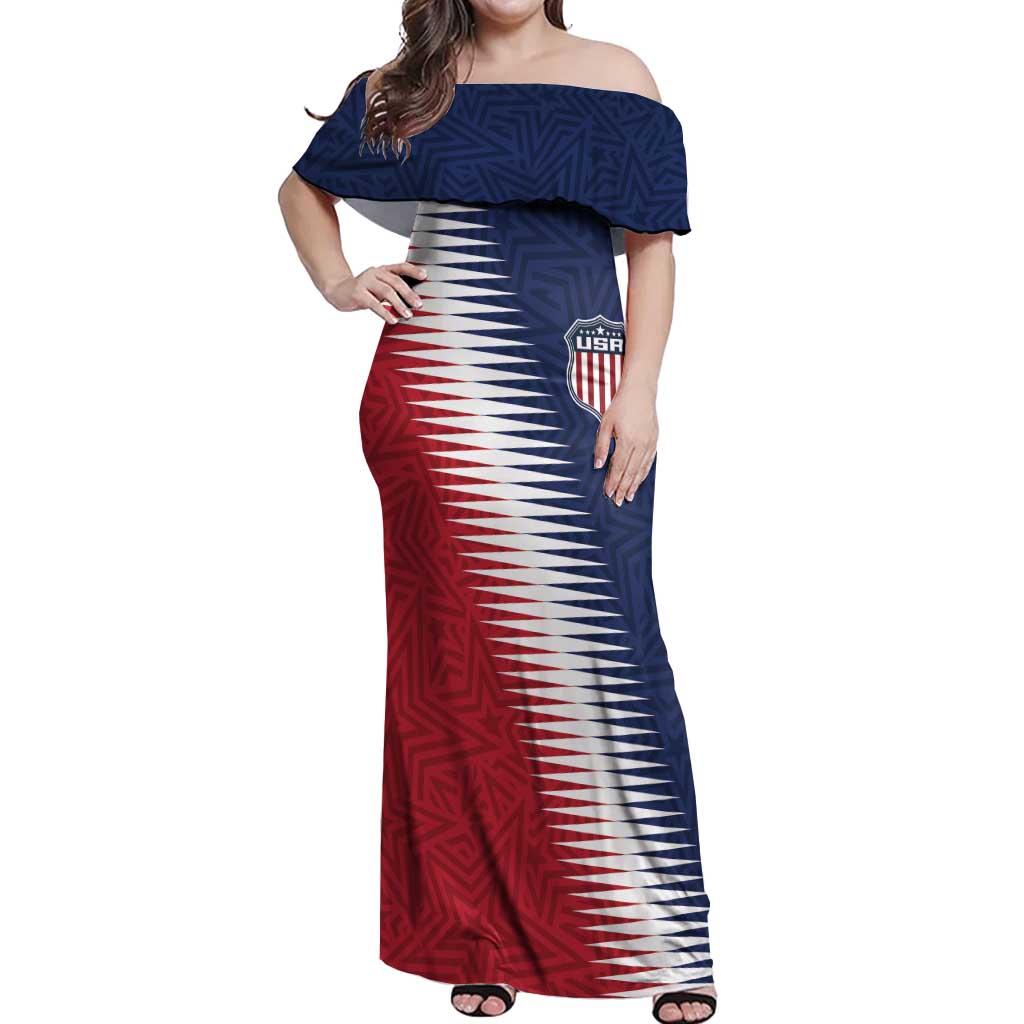Custom USA Soccer Spirit Off Shoulder Maxi Dress Abstract Stars Style - Wonder Print Shop
