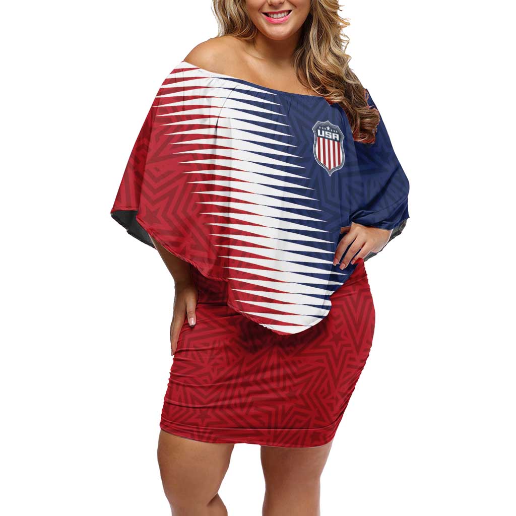 Custom USA Soccer Spirit Off Shoulder Short Dress Abstract Stars Style - Wonder Print Shop