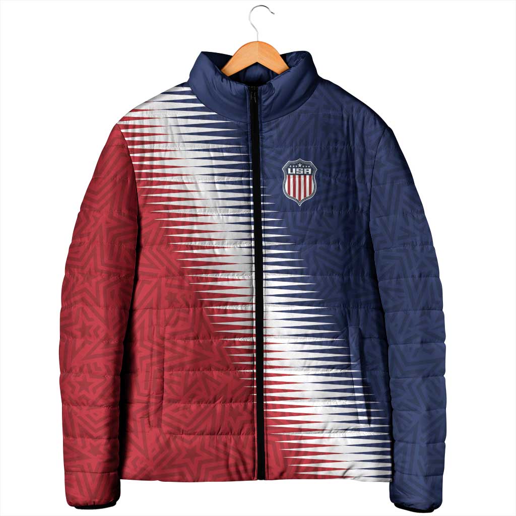 Custom USA Soccer Spirit Padded Jacket Abstract Stars Style - Wonder Print Shop