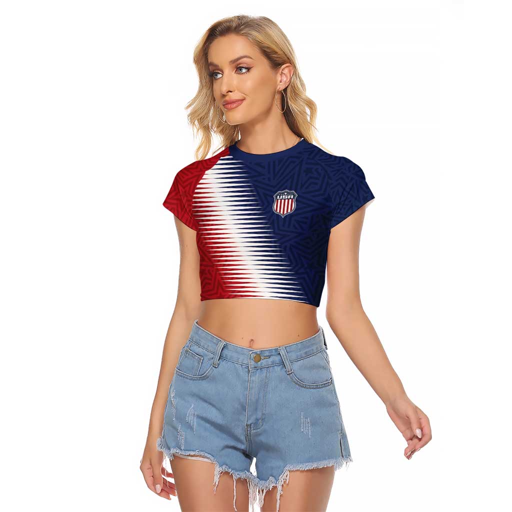 Custom USA Soccer Spirit Raglan Cropped T Shirt Abstract Stars Style - Wonder Print Shop