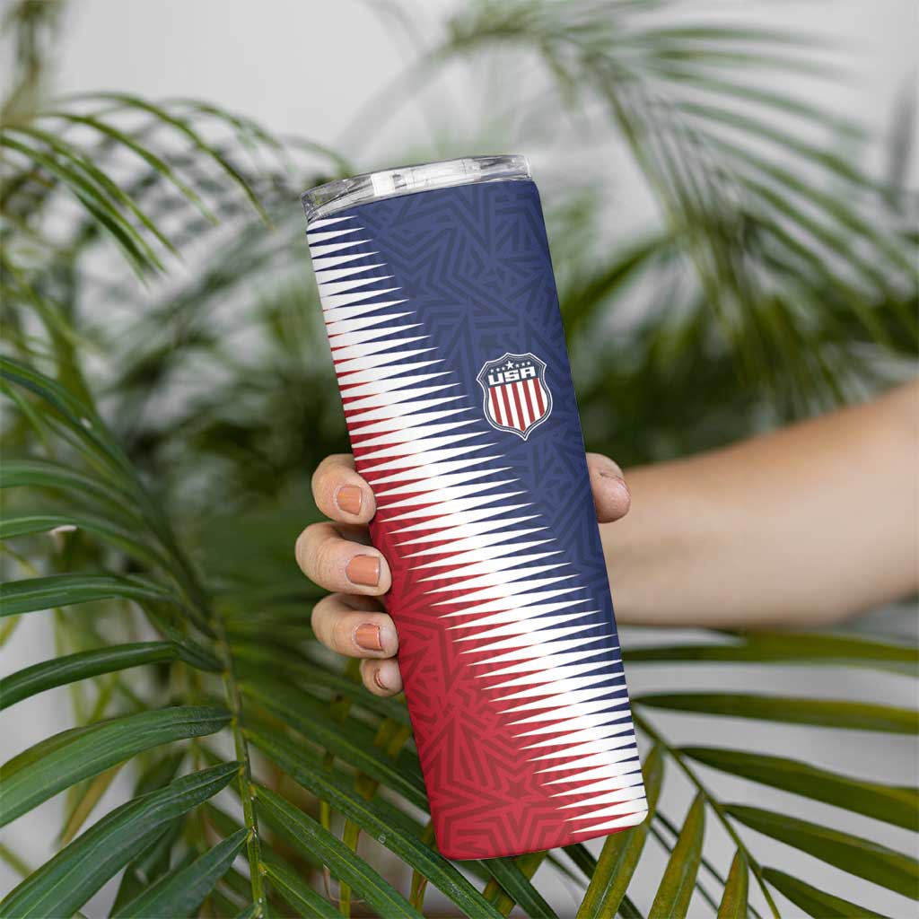 Custom USA Soccer Spirit Skinny Tumbler Abstract Stars Style - Wonder Print Shop