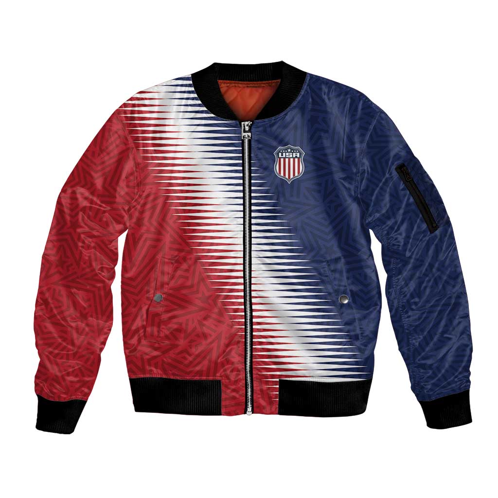 Custom USA Soccer Spirit Sleeve Zip Bomber Jacket Abstract Stars Style - Wonder Print Shop