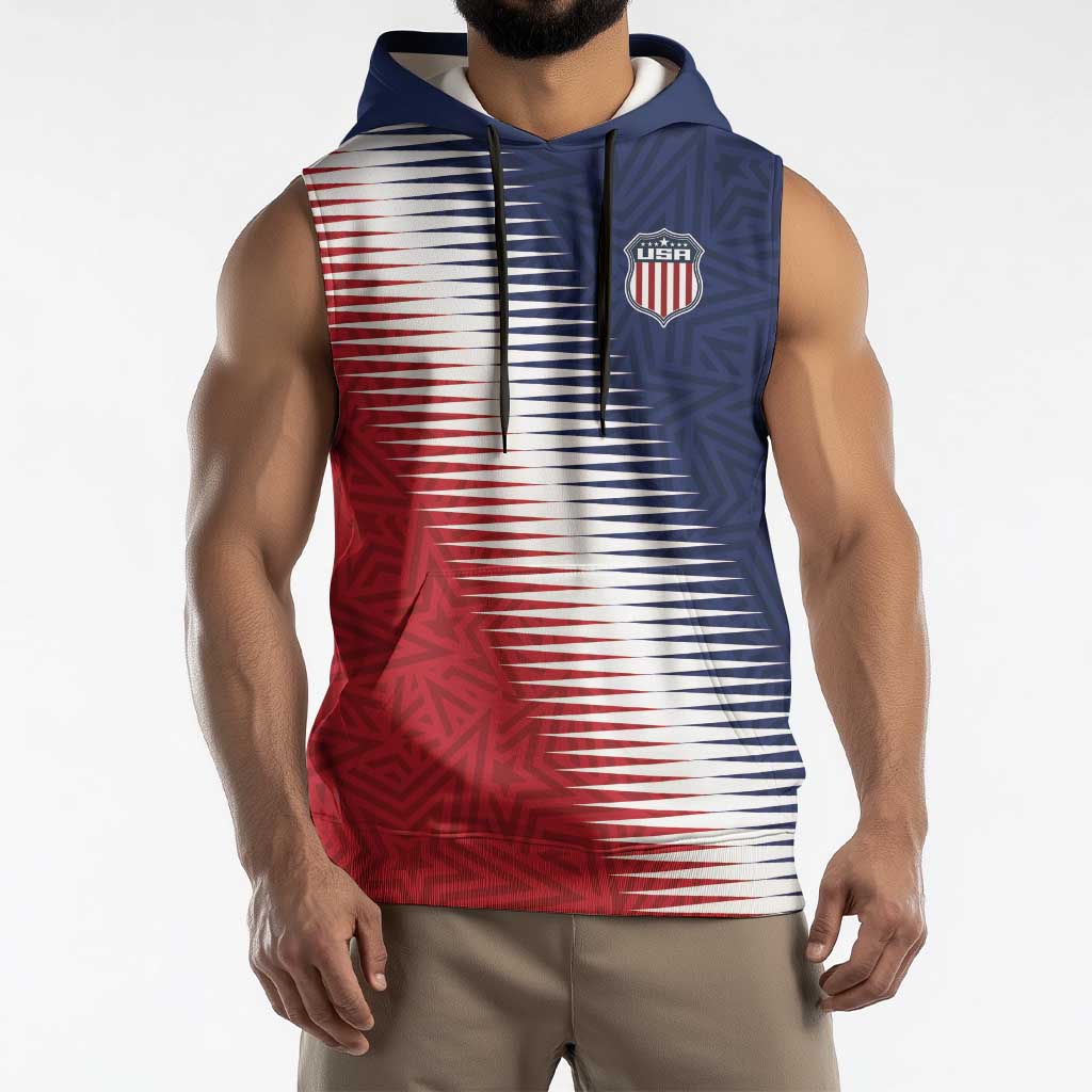 Custom USA Soccer Spirit Sleeveless Hoodie Abstract Stars Style - Wonder Print Shop
