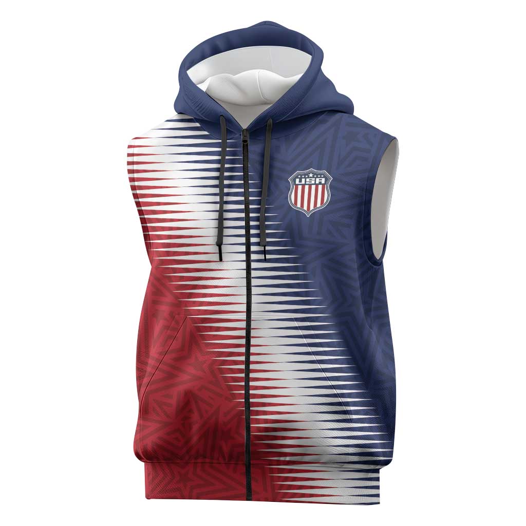 Custom USA Soccer Spirit Sleeveless Zip Hoodie Abstract Stars Style - Wonder Print Shop