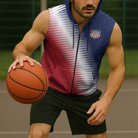 Custom USA Soccer Spirit Sleeveless Zip Hoodie Abstract Stars Style - Wonder Print Shop