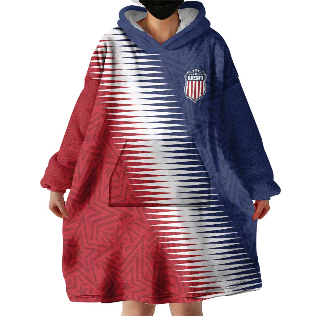 Custom USA Soccer Spirit Wearable Blanket Hoodie Abstract Stars Style - Wonder Print Shop