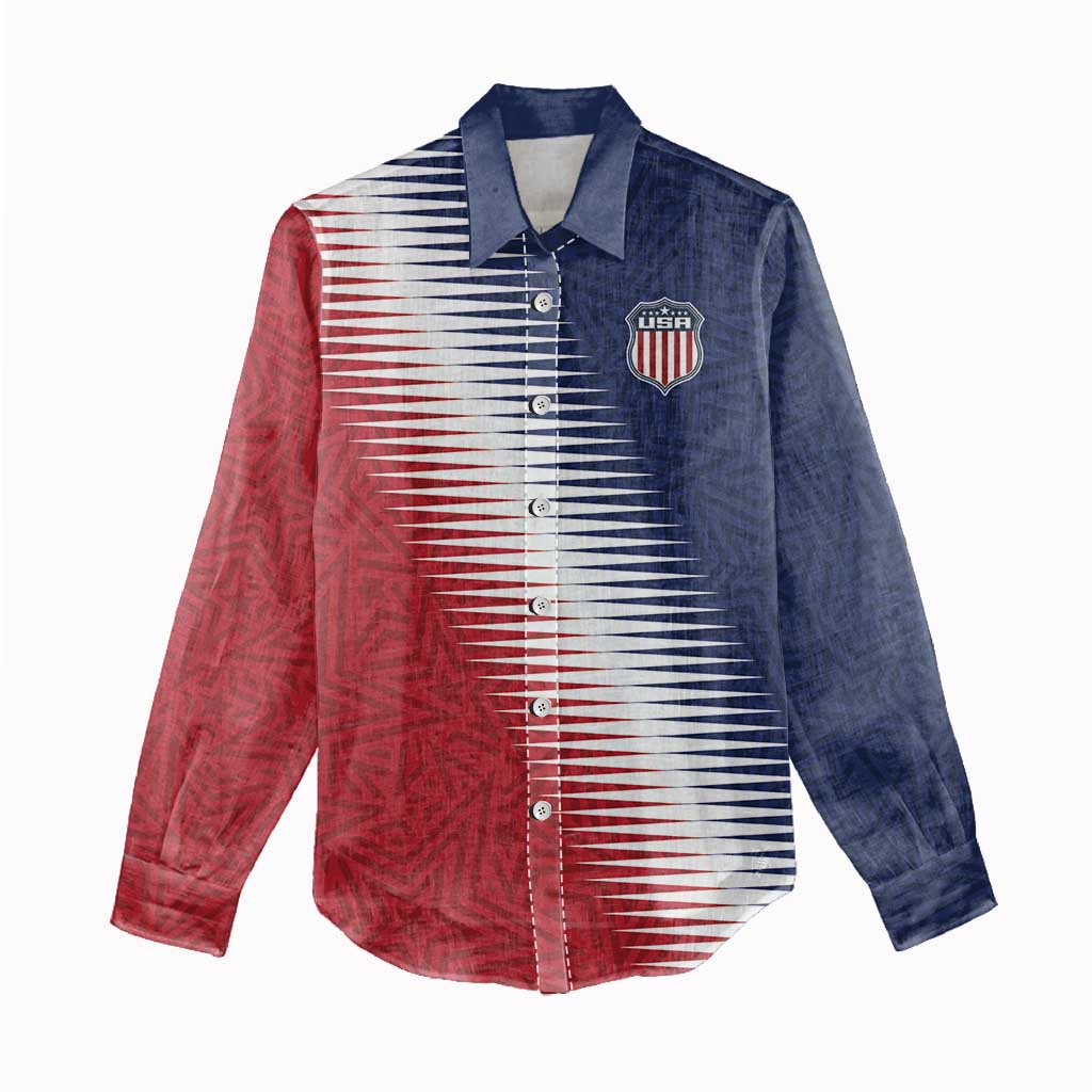 Custom USA Soccer Spirit Women Casual Shirt Abstract Stars Style - Wonder Print Shop