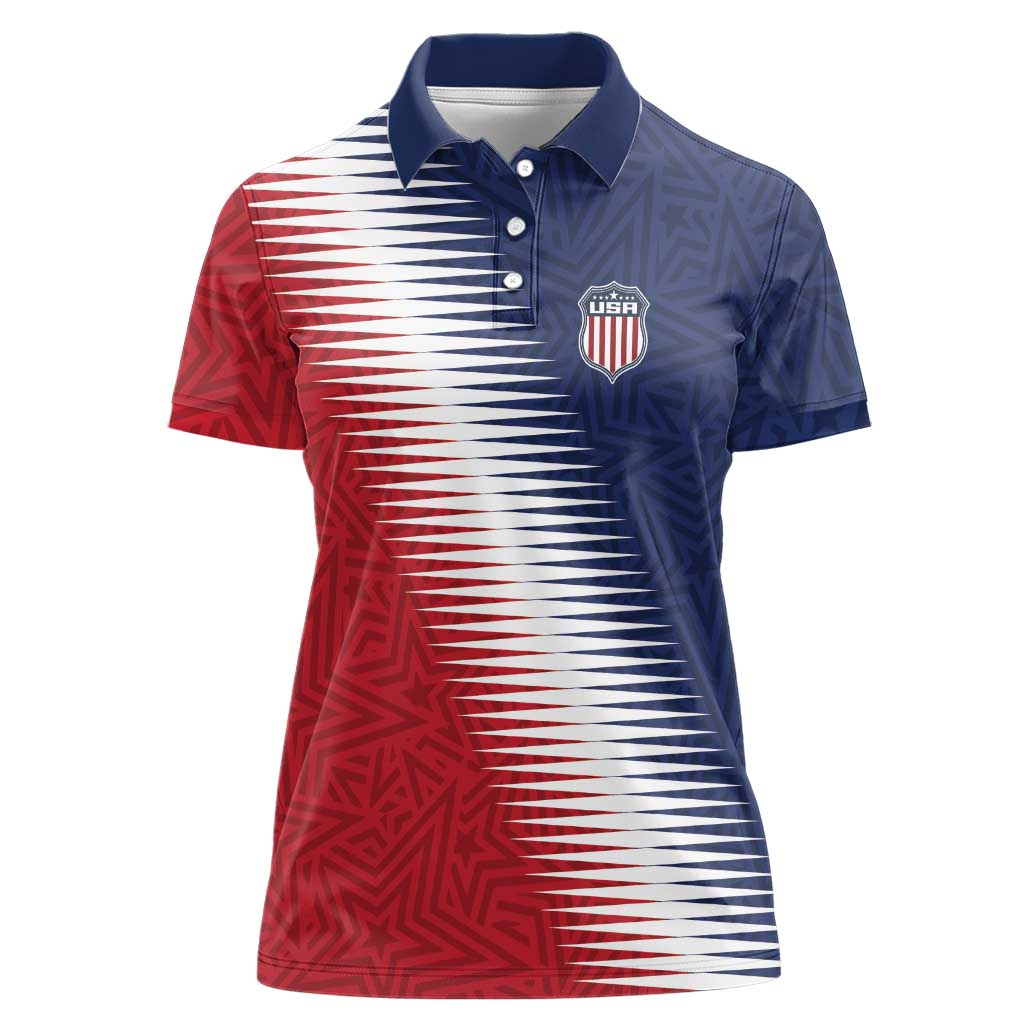 Custom USA Soccer Spirit Women Polo Shirt Abstract Stars Style - Wonder Print Shop