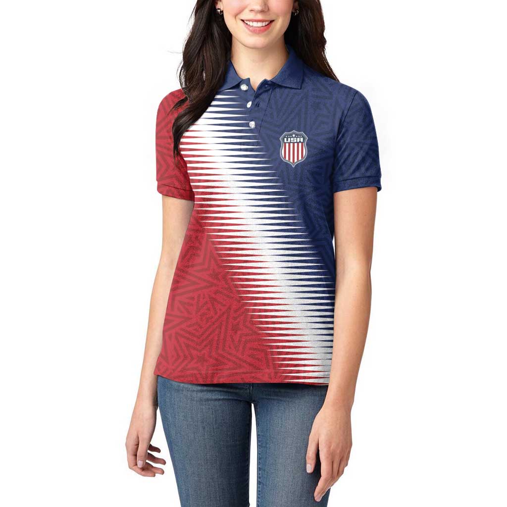 Custom USA Soccer Spirit Women Polo Shirt Abstract Stars Style - Wonder Print Shop