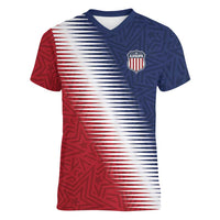 Custom USA Soccer Spirit Women V-Neck T-Shirt Abstract Stars Style - Wonder Print Shop