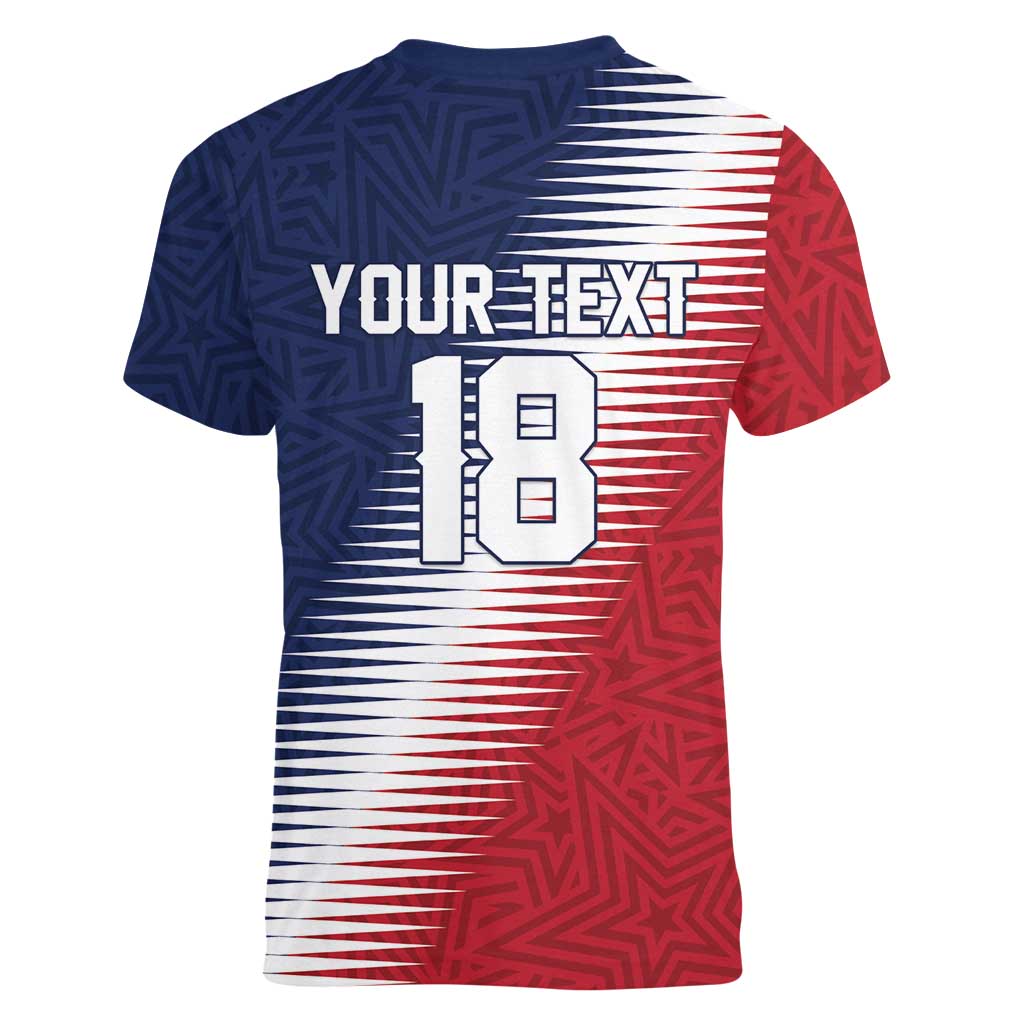 Custom USA Soccer Spirit Women V-Neck T-Shirt Abstract Stars Style - Wonder Print Shop