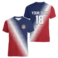 Custom USA Soccer Spirit Women V-Neck T-Shirt Abstract Stars Style - Wonder Print Shop