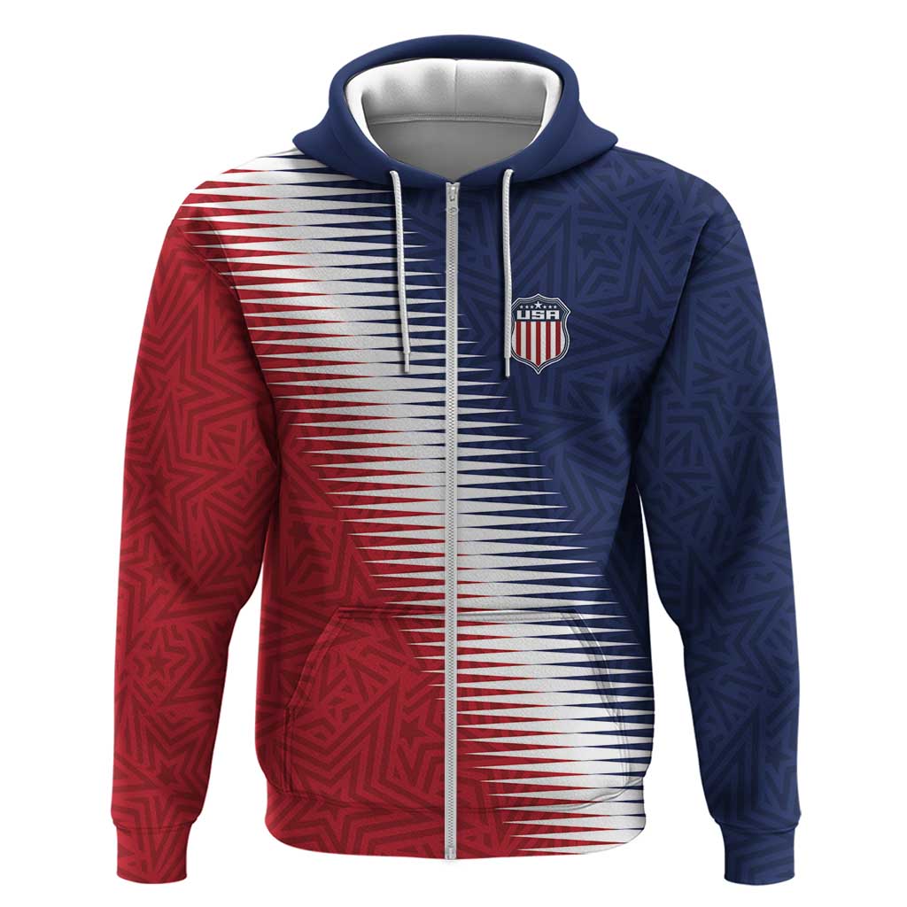 Custom USA Soccer Spirit Zip Hoodie Abstract Stars Style - Wonder Print Shop