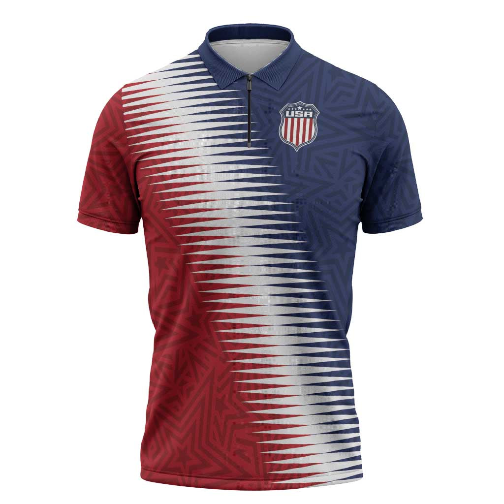 Custom USA Soccer Spirit Zipper Polo Shirt Abstract Stars Style - Wonder Print Shop