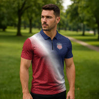 Custom USA Soccer Spirit Zipper Polo Shirt Abstract Stars Style - Wonder Print Shop