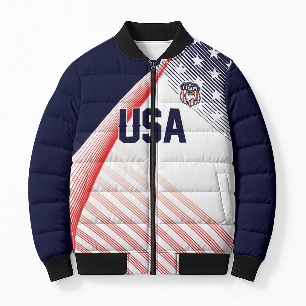 Custom USA Soccer Bomber Puffer Jacket Play With Pride - Wonder Print Shop