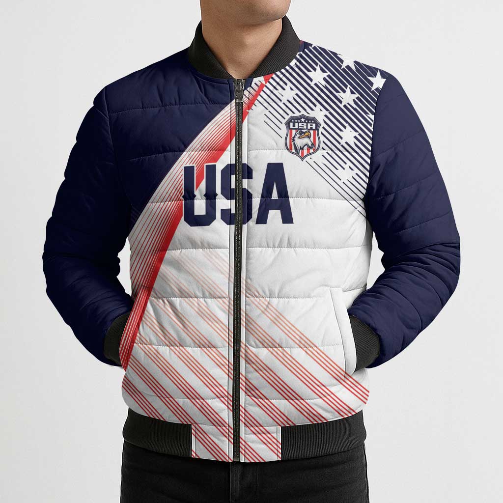 Custom USA Soccer Bomber Puffer Jacket Play With Pride - Wonder Print Shop