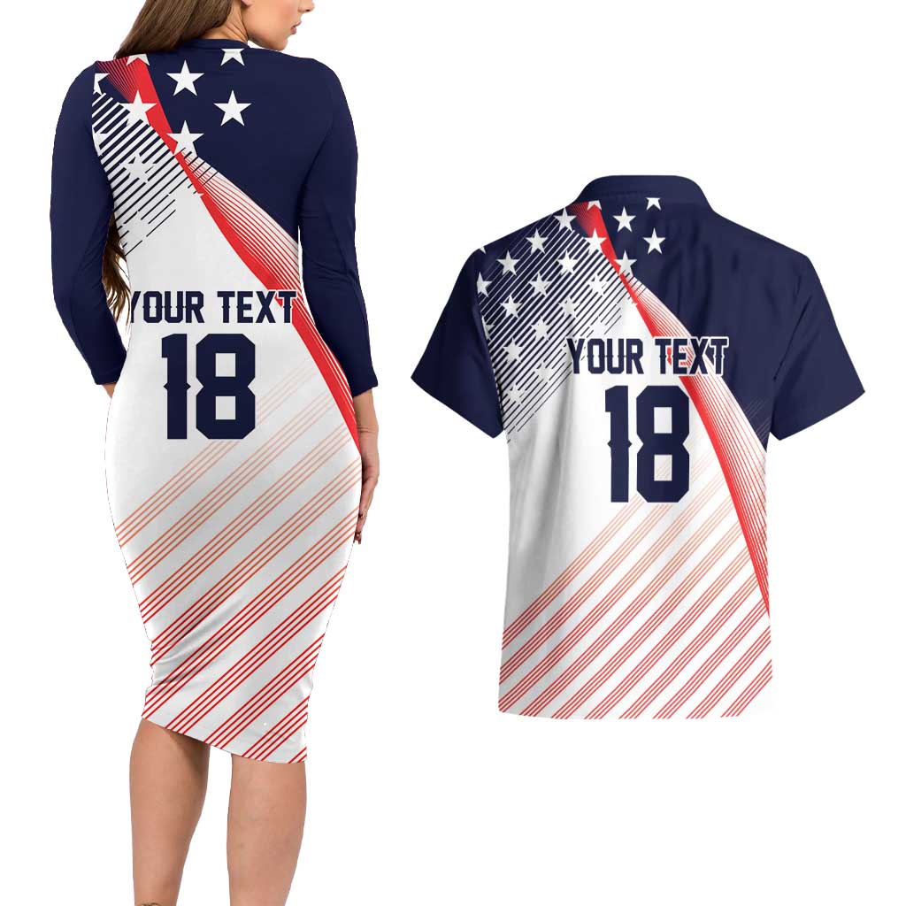 Custom USA Soccer Couples Matching Long Sleeve Bodycon Dress and Hawaiian Shirt Play With Pride - Wonder Print Shop