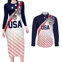 Custom USA Soccer Couples Matching Long Sleeve Bodycon Dress and Long Sleeve Button Shirt Play With Pride - Wonder Print Shop