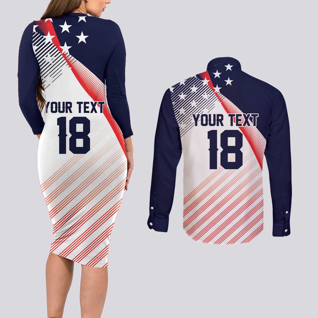 Custom USA Soccer Couples Matching Long Sleeve Bodycon Dress and Long Sleeve Button Shirt Play With Pride - Wonder Print Shop