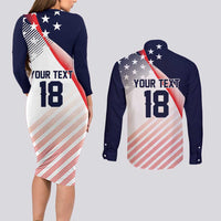 Custom USA Soccer Couples Matching Long Sleeve Bodycon Dress and Long Sleeve Button Shirt Play With Pride - Wonder Print Shop