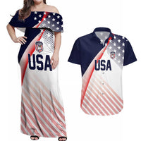 Custom USA Soccer Couples Matching Off Shoulder Maxi Dress and Hawaiian Shirt Play With Pride - Wonder Print Shop