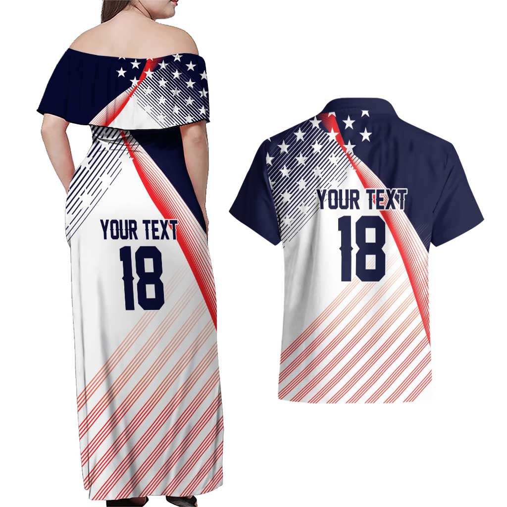 Custom USA Soccer Couples Matching Off Shoulder Maxi Dress and Hawaiian Shirt Play With Pride - Wonder Print Shop