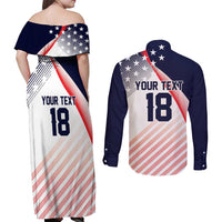 Custom USA Soccer Couples Matching Off Shoulder Maxi Dress and Long Sleeve Button Shirt Play With Pride - Wonder Print Shop