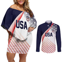 Custom USA Soccer Couples Matching Off Shoulder Short Dress and Long Sleeve Button Shirt Play With Pride - Wonder Print Shop