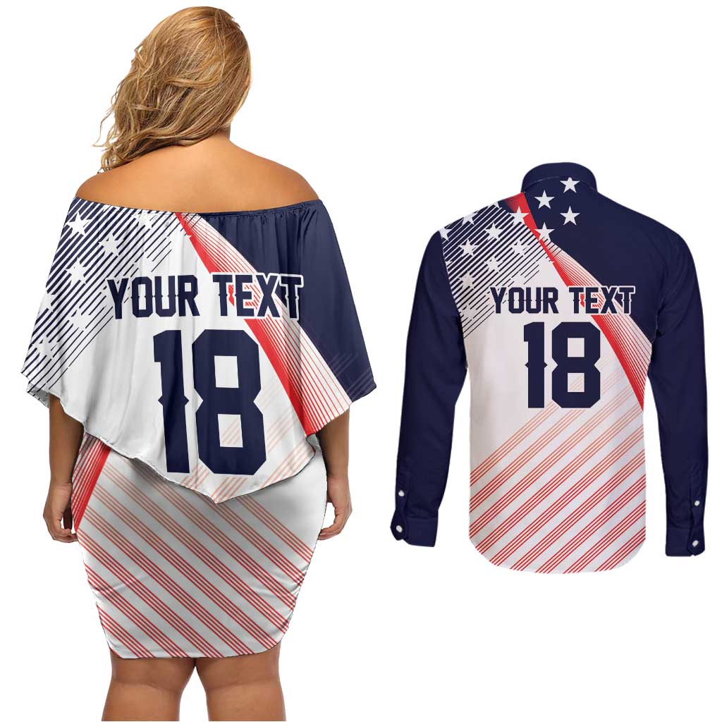 Custom USA Soccer Couples Matching Off Shoulder Short Dress and Long Sleeve Button Shirt Play With Pride - Wonder Print Shop