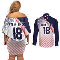 Custom USA Soccer Couples Matching Off Shoulder Short Dress and Long Sleeve Button Shirt Play With Pride - Wonder Print Shop