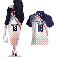 Custom USA Soccer Couples Matching Off The Shoulder Long Sleeve Dress and Hawaiian Shirt Play With Pride - Wonder Print Shop