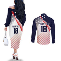 Custom USA Soccer Couples Matching Off The Shoulder Long Sleeve Dress and Long Sleeve Button Shirt Play With Pride - Wonder Print Shop