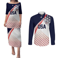 Custom USA Soccer Couples Matching Puletasi and Long Sleeve Button Shirt Play With Pride - Wonder Print Shop