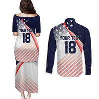 Custom USA Soccer Couples Matching Puletasi and Long Sleeve Button Shirt Play With Pride - Wonder Print Shop