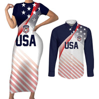 Custom USA Soccer Couples Matching Short Sleeve Bodycon Dress and Long Sleeve Button Shirt Play With Pride - Wonder Print Shop